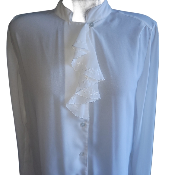 Vintage Semi Sheer White Flounced Blouse 16 - Picture 2 of 8